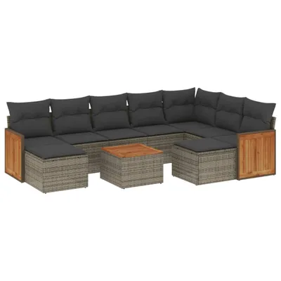 Produktbild von vidaXL 10-tlg. Garten-Sofagarnitur mit Kissen Grau Poly Rattan