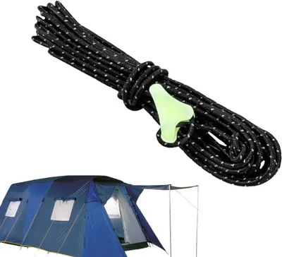 Immagine prodotto di Corda di tensionamento per tende - Corde di ancoraggio - Campeggio e attività all'aperto - Marcature riflettenti - 4 metri - Nero