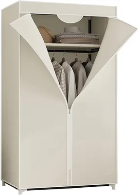 Image de Armoire en toile, étagères portables pour armoire avec barre de suspension, étagères, revêtement en tissu, organisateur de rangement pour armoires, blanc - 150 x 55 x 45