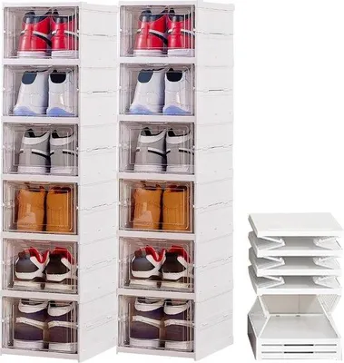 Obrázek produktu pro Průhledné krabice na boty, s odklápěcím víkem, botník, 12 kusů, organizér na boty