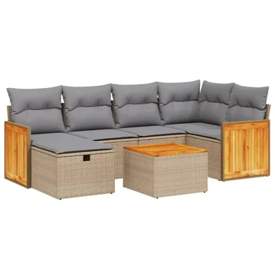 Produktbild von vidaXL 7-tlg. Garten-Sofagarnitur mit Kissen Beige Poly Rattan