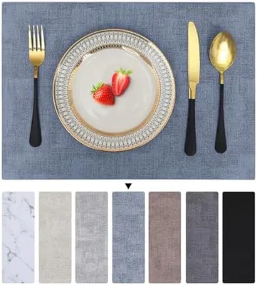 Produktbild von PolkaHome® Platzset Set mit 4 Stück – Wasserdichte, doppelseitige Kunstleder Platzsets mit rutschfester Unterseite – Blau – 43 x 30 cm