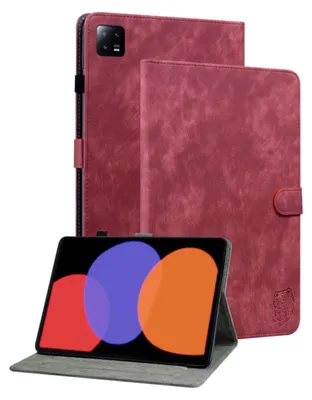 Productafbeelding van Voor Xiaomi Pad 6 / 6 Pro 11 inch, rode kunstleren hoes, tablettas, sandtiger design