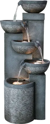 Produktbild von Dehner Gartenbrunnen Merkur, Terassenbrunnen frostbeständig, Brunnen für Außen, mit LED Beleuchtung, ca. 91 x 39 x 39 cm, Polyresin, grau