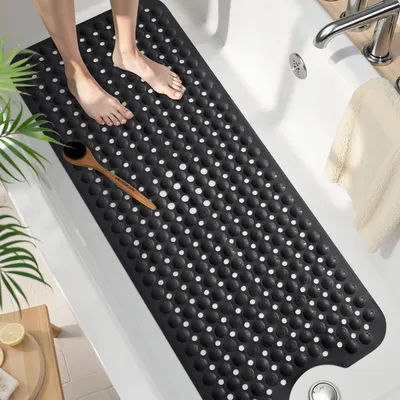 Obrázok produktu pre Protisklzová podložka do vane, 100 x 40 cm, bez BPA, rýchloschnúca sprchová podložka, vhodná do práčky, čierna
