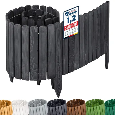 Produktbild von Garronda Rasenkante Holz Beeteimfassung imprägniert 200 cm x 40 cm Flexibler Rollborder Zaun für Garten GD-0110 (Graphite, Höhe: 40 cm)