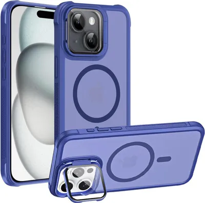 Produktbild von Conie MagSafe Schutzhülle für iPhone 15 Hard Case Kunststoff Kamera Schutz Cover Hülle magnetisch mit Ständer in Blau