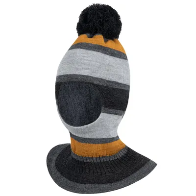 Produktbild von Wintermütze Schalmütze Strickmütze Schlupfmütze warme Jungenmütze Bommelmütze, Grau-Dunkelgrau