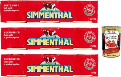 Produktbild von SIMMENTHAL carne in scatola, Rindfleisch in Aspik 3x (3x 70g) 100% Italienisch Fleisch Aspikfleisch + Italian Gourmet polpa 400g