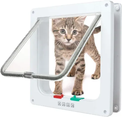Imagen del producto de Puerta antirrobo para mascotas, de 4 vías, blanca, 19,8 x 19 x 5,5 cm, para gatos y perros pequeños
