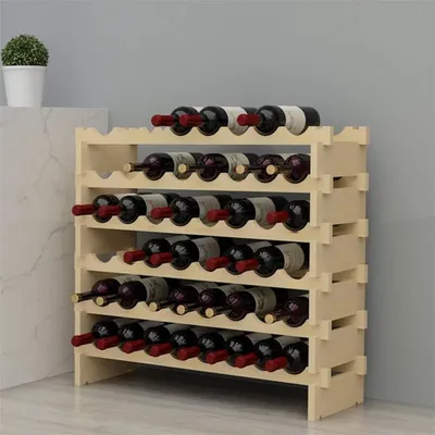 Zdjęcie produktu dla Półka na wino na 48 butelek, drewniana, 6 półek, wymiary: 90x30x81 cm
