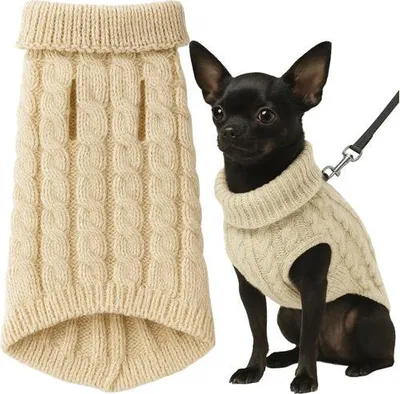 Produktbild von Hunde-/Katzenpullover, warmer beigefarbener Strick, Größe S