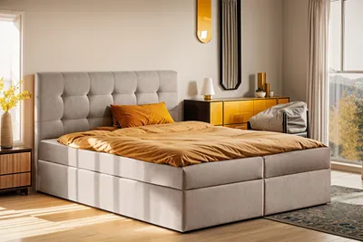 Produktbild von Kaiser Möbel Boxspringbett mit matratze und bettkasten, Schlafbett LUDANO stoff Noel 160x200 cm KaltesBeige H3