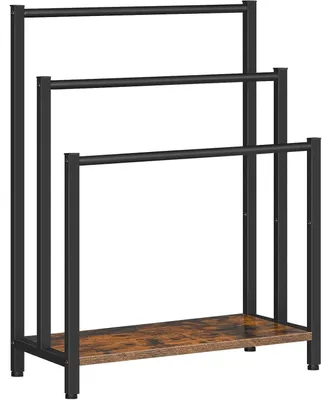 Zdjęcie produktu dla Wolnostojący uchwyt na ręczniki z 3 przegródkami, wymiary: 60 x 28 x 81 cm, kolor: ciemnobrązowy/czarny