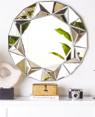 Produktbild von BELIANI Wandspiegel Silber ø 70 cm MDF Platte Unregelmäßig Diamantform Form Modern