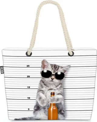Produktbild von VOID Coole Katze Sonnenbrille Strandtasche Shopper 58x38x16cm 23L XXL Einkaufstasche Tasche Reisetasche Beach Bag