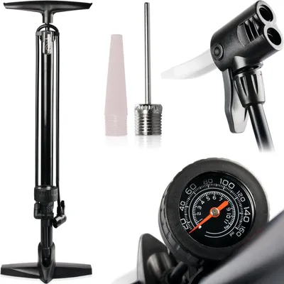 Produktbild von Fahrradpumpe mit Manometer Doppelventil Presta Schrader Standpumpe 11 Bar 160 PSI Luftpumpe Fahrrad 2 Adapter