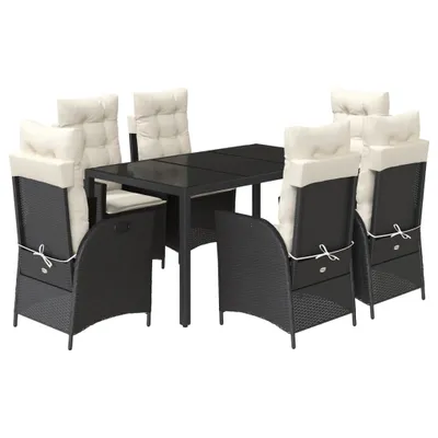 Produktbild von 7-tlg. Garten-Essgruppe mit Kissen Schwarz Poly Rattan
