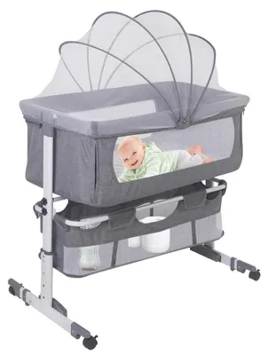 Immagine prodotto di Lettino - Lettino aggiuntivo/co-sleeper - Regolabile in altezza - Struttura in metallo - Per bambini da 0 a 12 mesi - Grigio