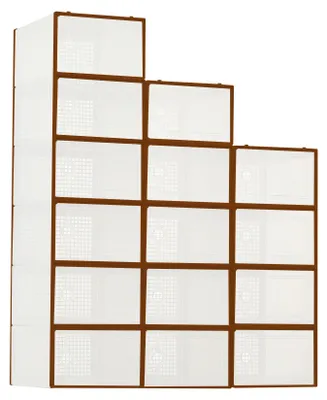 Produktbild von Schuhaufbewahrungsboxen - Stapelbare Schuhboxen mit Deckel - Faltbar, staubdicht und belüftet - Kunststoff - 15er-Set - Braun