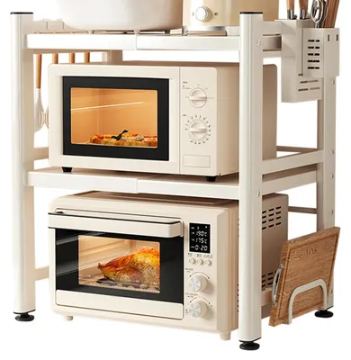Produktbild von Ausziehbares Mikrowellenregal mit 6 Haken und Schneidebretthalter