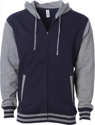 Produktbild von Independent IND45UVZ | Herren Heavyweight Varsity Zip Hood - Farbe: Classic Navy/Gunmetal Heather - Größe: XL