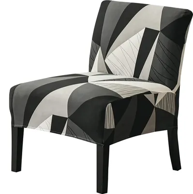 Produktbild von Stuhlhusse ohne Armlehnen, Abnehmbare Armlos-Stuhlhusse, Stretch-Armloser Stuhl Schonbezug, Rutschfeste Sofa-Couch Abdeckung(Schwarz-Weiß-Geometrie, Samt)