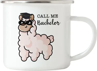Produktbild von Call me Bachelor Emaille Tasse Bachelorabschluss Geschenk Lustig Alpaka Studium Absolvent Uni