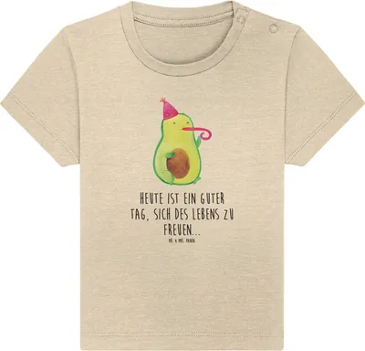 Produktbild von Mr. & Mrs. Panda Babyshirt Avocado Feier 12. - 18. Monat - Natural Raw - Geschenk, Fete, Geburtstag,  Baby T-Shirt, Kurzarmshirt, Gute Laune, Party, Shirt, Tröte