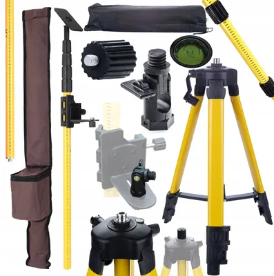 Produktbild von Tyczka und Stativ Set 420cm + 43-120cm – Verstellbar, Stabil | Adapter 5/8" & 1/4" + Neigungsadapter | Für Laserwasserwaage