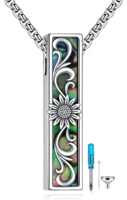 Immagine prodotto di Collana urne per ceneri, in argento sterling 925, con motivo di girasole, gioiello commemorativo, da donna e da uomo