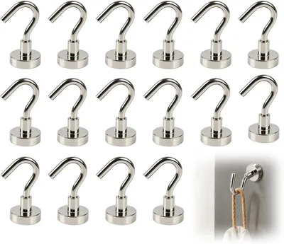 Productafbeelding van Magnetische haken set, 16 stuks, 12 x 33 mm, met sterke neodymiummagneten, geschikt voor de keuken