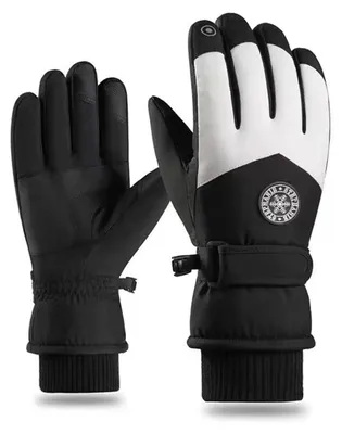 Immagine prodotto di Guanti invernali da uomo e da donna, impermeabili, antivento, compatibili con touchscreen, colore nero/bianco