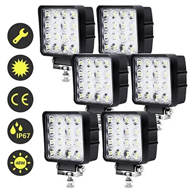 Image de karpal LED Phare de travail, 6x 48W LED Phare de travail 12V 24V pour tracteurs tout-terrain, SUV, ATV Phare de recul IP67, 4320LM, 6500K