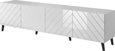 Produktbild von Furniture24 Fernsehschrank Abeto Lowboard 200 cm Unterschrank 4 Türiger Wohnzimmerschrank Weiß mit Weiß Hochglanz