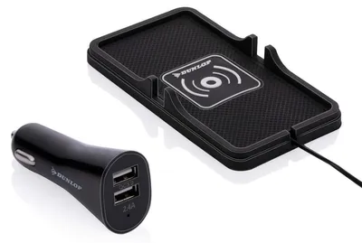 Obrázek produktu pro Dunlop držák mobilního telefonu do auta/ Qi nabíječka - Bezdrátové nabíjení - Rychlá nabíječka - včetně nabíječky do auta a kabelu