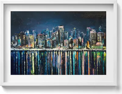 Produktbild von Land der Blumen - Fantasie einer Küstenstadt– Wandbild mit Rahmen – Gerahmtes Bild  – Wanddekoration – 70x50 cm –  Weiß Rahmen