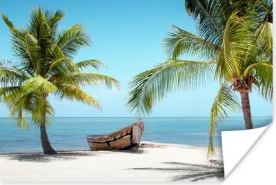 Produktbild von MuchoWow® Poster Palme - Boot - Strand 180x120 cm - Fotoplakat