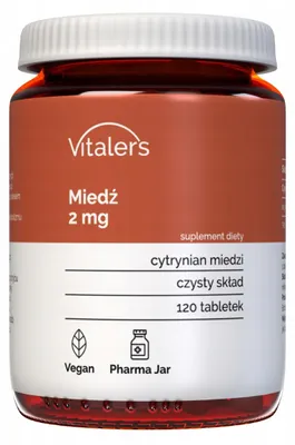 Immagine prodotto di Vitaler's Rame 2 mg - 120 compresse, vegano, integrazione per 4 mesi, senza conservanti, composizione pura