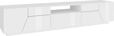 Produktbild von Fernsehschrank Dfilipp, Niedriges Sideboard für Wohnzimmer, Sockel für TV-Möbel, 100 %  Italy, cm 220x43h46, weiß glänzend