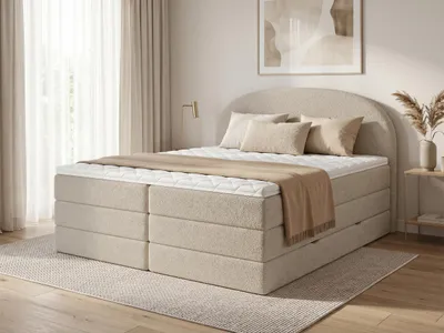 Produktbild von Boxspringbett Cloud XL mit 2 Bettkästen und Topper, mit Taschenfederkern- und Bonellfederkernmatratze, Doppelbett, Polsterbett aus Bouclé-Stoff mit Stauraum (Beige (Coral 65), 160 x 200 cm)