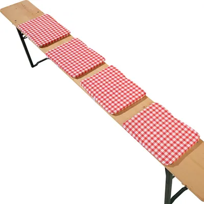 Produktbild von heimtexland ® Sitzkissen 4er Set  Bierbank Polster Auflage Bierzeltgarnitur Garten Deko Kissen Typ859 Karo Rot