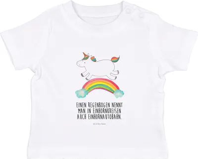 Produktbild von Mr. & Mrs. Panda Babyshirt Einhorn Regenbogen 12. - 18. Monat - Weiß - Geschenk, Baby T-Shirt, Glitzer, , Organic Shirt, Einhornpower, Oberteil, Erwachsenwerden