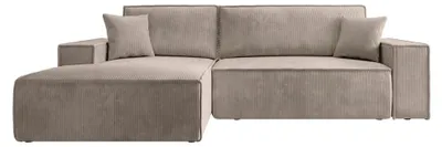 Image de Canapé d'angle convertible - Tissu côtelé - Beige - 267 x 167 cm - Gauche - Pour salon