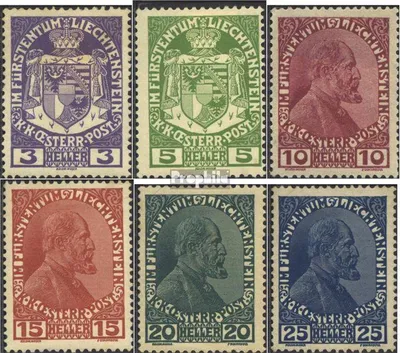Produktbild von Briefmarken Liechtenstein 1917 Mi 4-9 (kompl.Ausg.) mit Falz Freimarke