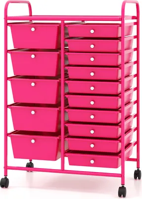 Obrázek produktu pro Vozík COSTWAY s 15 stohovatelnými zásuvkami, vozík 63x37x87cm, růžový