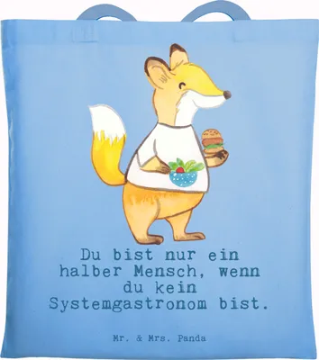 Produktbild von Mr. & Mrs. Panda Jutebeutel Systemgastronom Herz - Sky Blue - Geschenk, Tasche, Shopping, Laptoptasche, Beutel, Tote Bag
