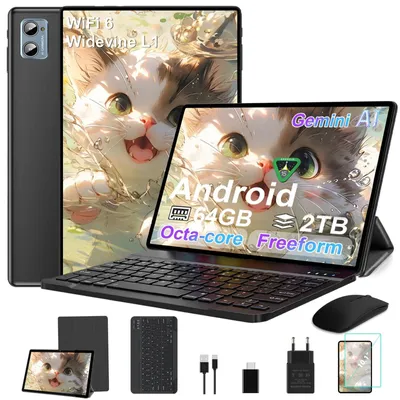 Produktbild von 2026 Tablet 10 Zoll Android 15 Octa Core mit RAM + 2 TB TF 5G + WiFi FHD GMS Bluetooth 5 8 MP + 5 MP Typ C Tablet Touchscreen mit Tasche Schwarz 64 GB