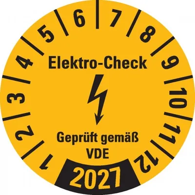 Produktbild von Dreifke® Prüfplakette Elektro-Check ...,2027,gelb,Dokumentenfolie,Ø 30...