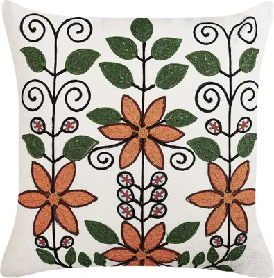 Produktbild von BELIANI Dekokissen Mehrfarbig Baumwolle und Wolle mit Gesticktem Blumenmuster 50 x 50 cm Salon Schlafzimmer Wohnzimmer Quadratisch Boho Stil